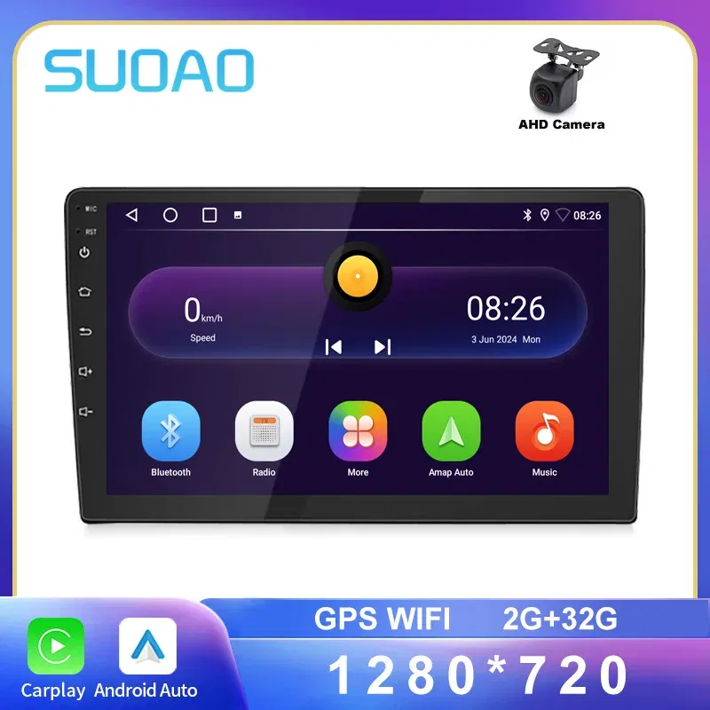 Color: Yellow, Ships From: CHINA - 2 Din Car Radio Carplay 1280*720 Android Auto Universal Multimedia Player GPS WIFI Autoradio Stereo Video System AHD Camera