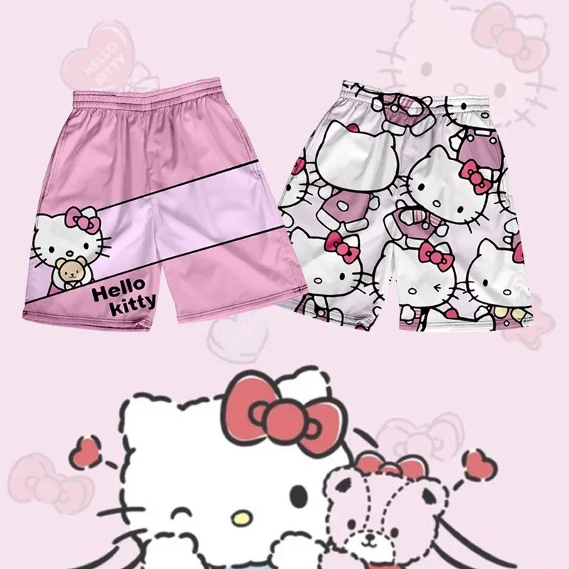 Color: Brown, Kid Size: 4T - Hello Kitty Summer Boy Girls Loose Shorts Versatile Trendy Slimmer Look Ins Casual Cropped Pants