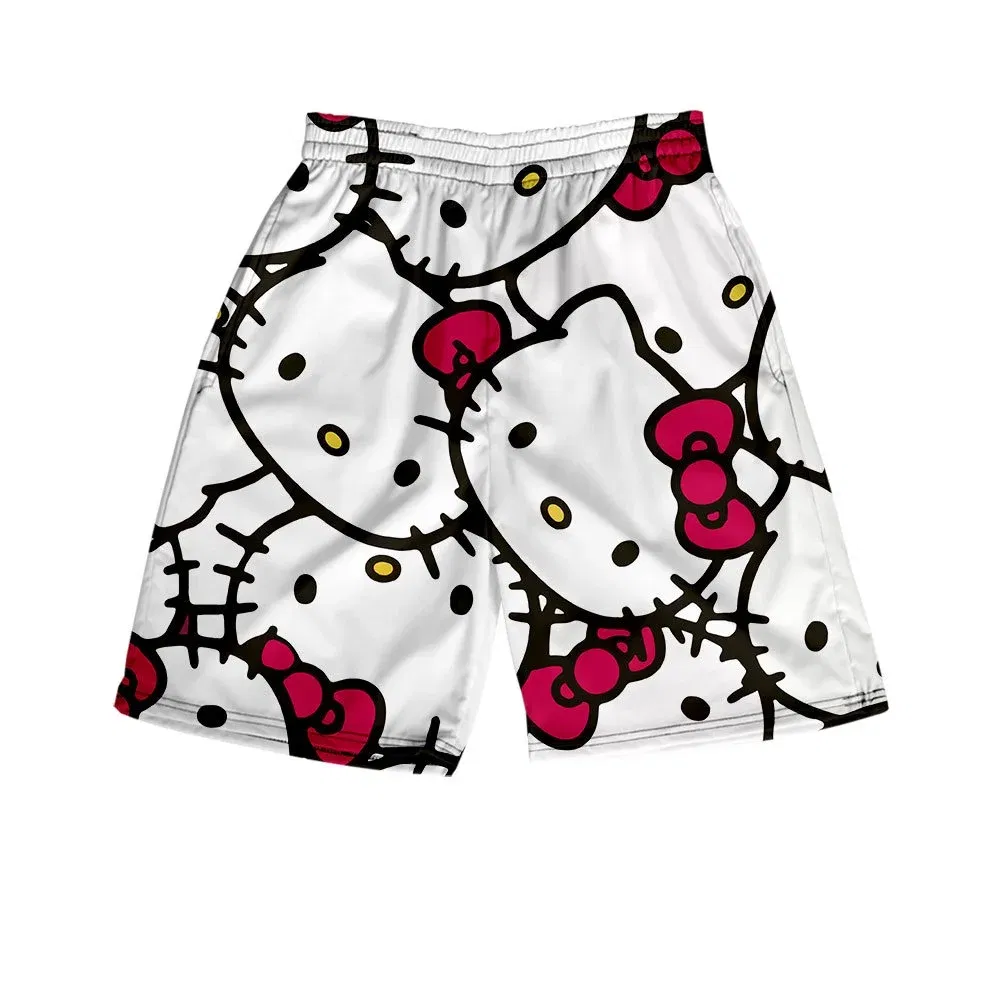 Color: Brown, Kid Size: 4T - Hello Kitty Summer Boy Girls Loose Shorts Versatile Trendy Slimmer Look Ins Casual Cropped Pants