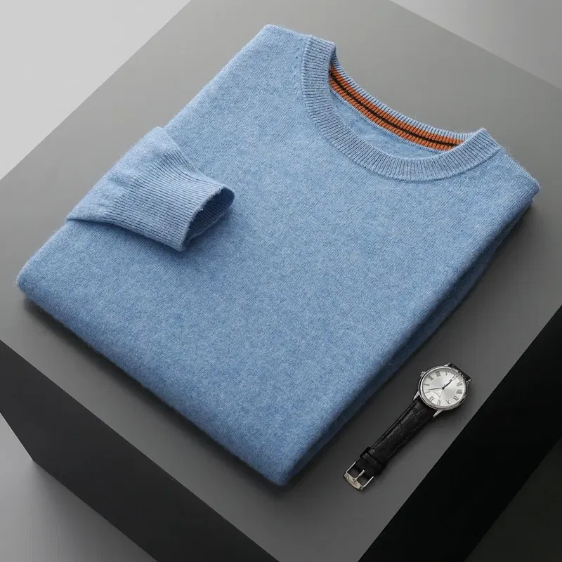 Color: black, Size: L, Ships From: CHINA - Autumn Winter Men's O-Neck Pullover Sweater 100% Cashmere Simple Basic Knitwear Cashmere Solid Color Clothing Casual Warm Tops