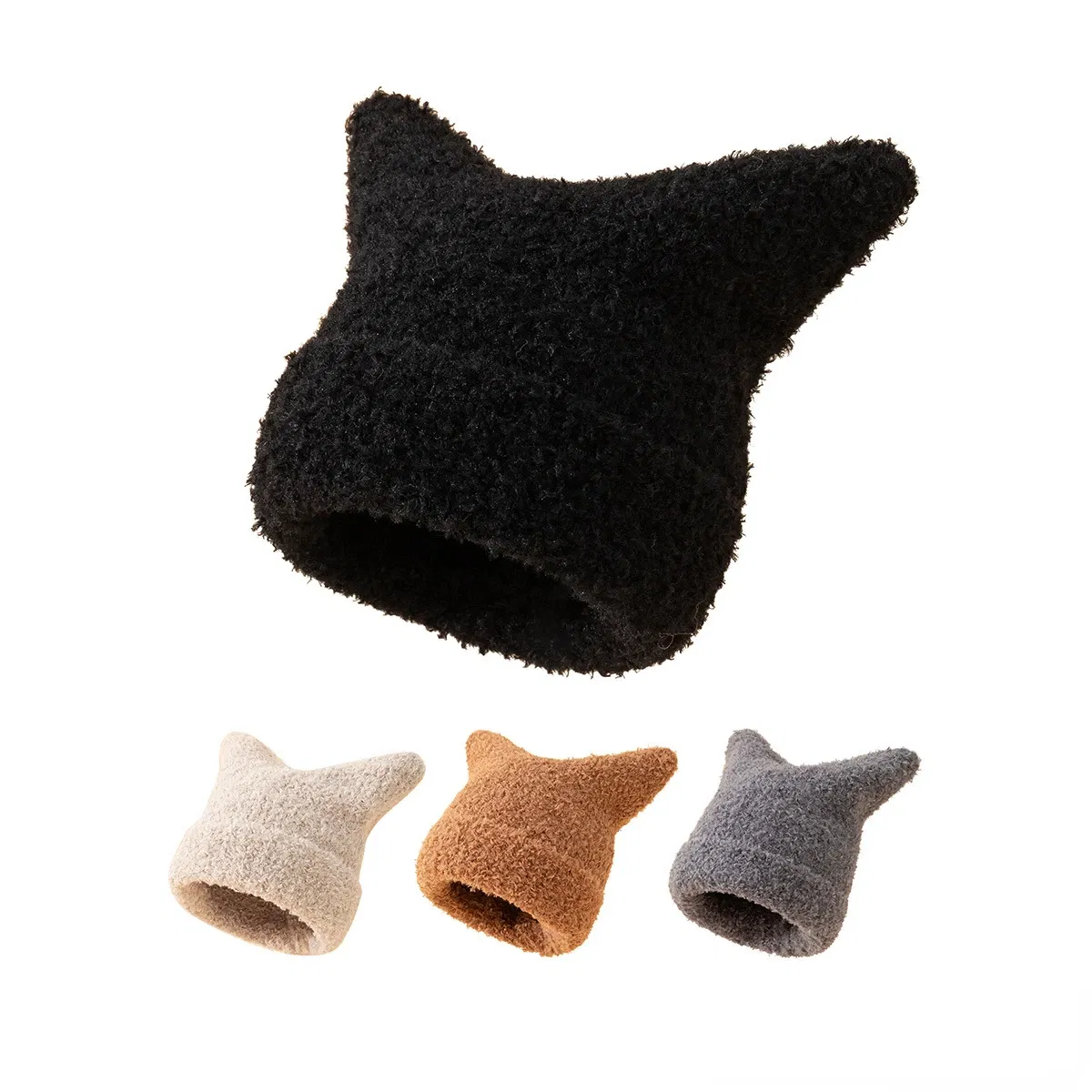 Color: Dark Brown, Size: One Size - Harajuku Beanie Hat for Women Girls Punk Gothic Cat Ear Knitted Hat Autumn and Winter Warm Striped Knitted Wool Cap