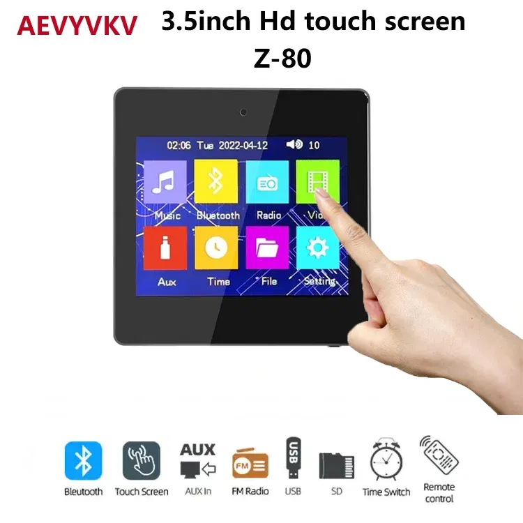 Color: Orange - Mini 3.5inch Touch Screen Wireless Bluetooth Smart Home Audio System Music Player 2 Channel FM Radio USB In Wall Amplifier