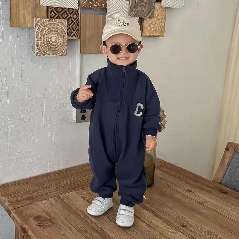 Color: Blue, Kid Size: 24M - MILANCEL Autumn Baby Clothes Letter Print Boys Rompers Front Zipper Infant Boys Jumpsuits Toddler Outfit
