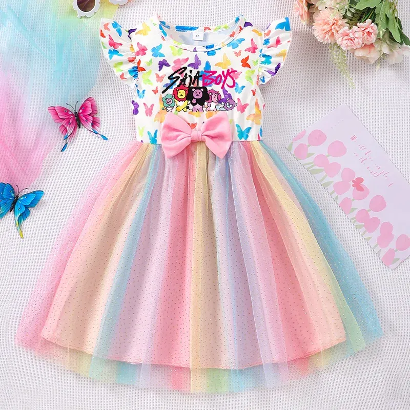 Color: ORANGE RED, Size: One Size, Ships From: CHINA, Height: 158 - KPop Demon Hunter Christmas Princess Dress Girl Fashion Casual Autumn Butterfly Dress Wedding Birthday Party Dress Gift Clothes