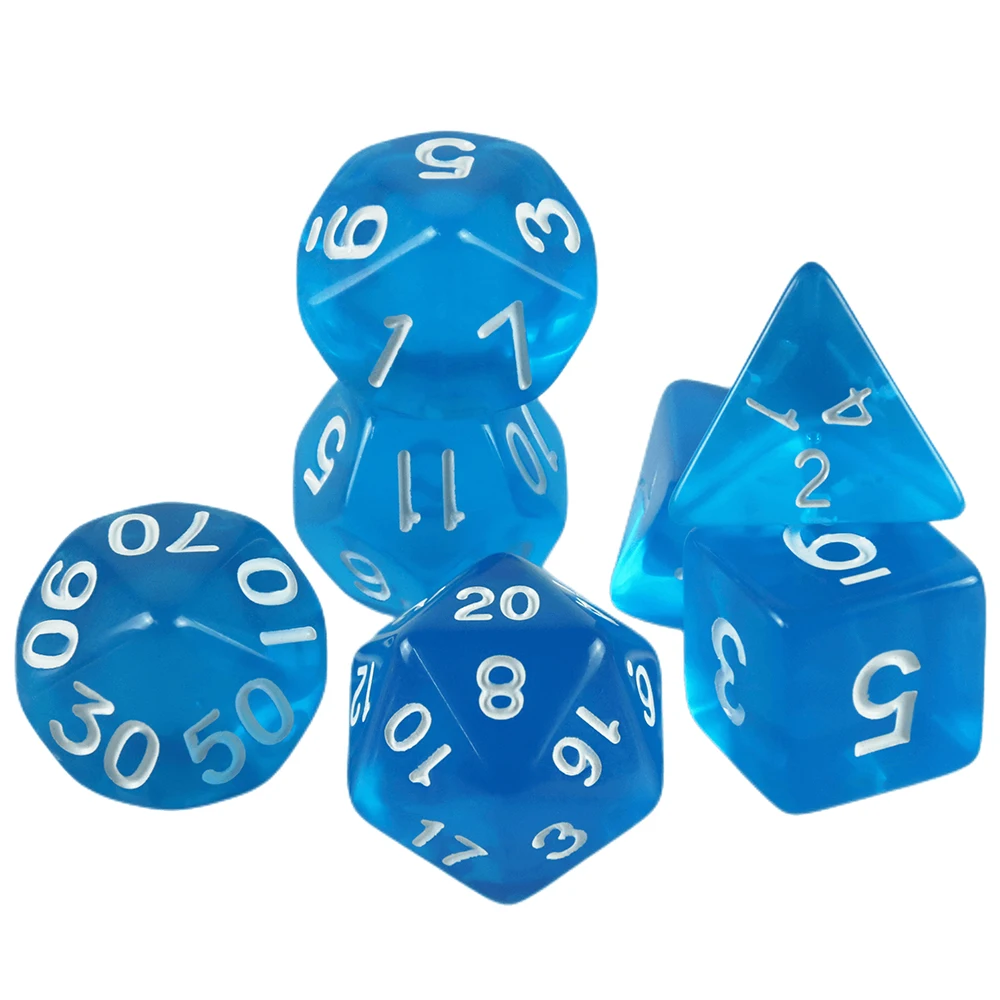 Color: Blue - High Quality  7 Pcs/set Transparent Crystal Digital  Polyhedral Dice Sets D4-D20 ,  for DNDGame Dados Rpg  Board Game