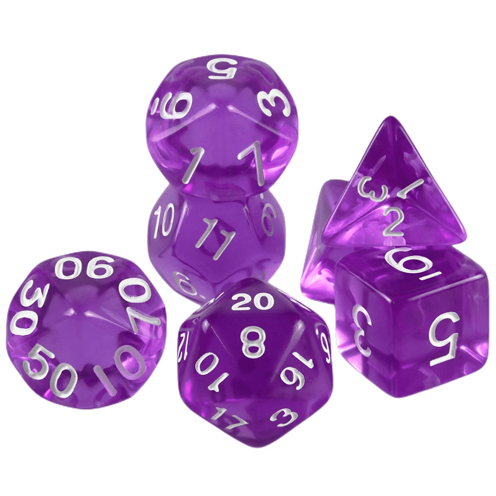Color: Blue - High Quality  7 Pcs/set Transparent Crystal Digital  Polyhedral Dice Sets D4-D20 ,  for DNDGame Dados Rpg  Board Game