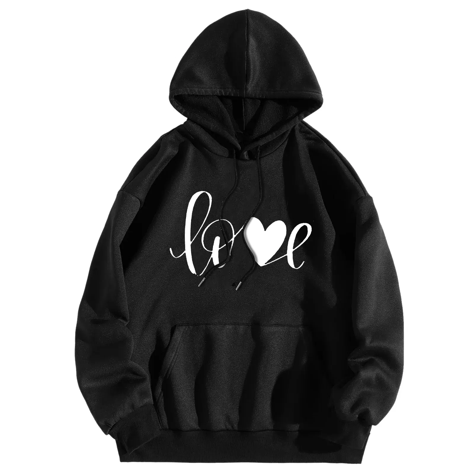 Color: Black, Size: XXL, Ships From: france - Men Women Print Long Sleeve Round Neck Hooded Tops Sweatshirt Hoodies Lightweight
