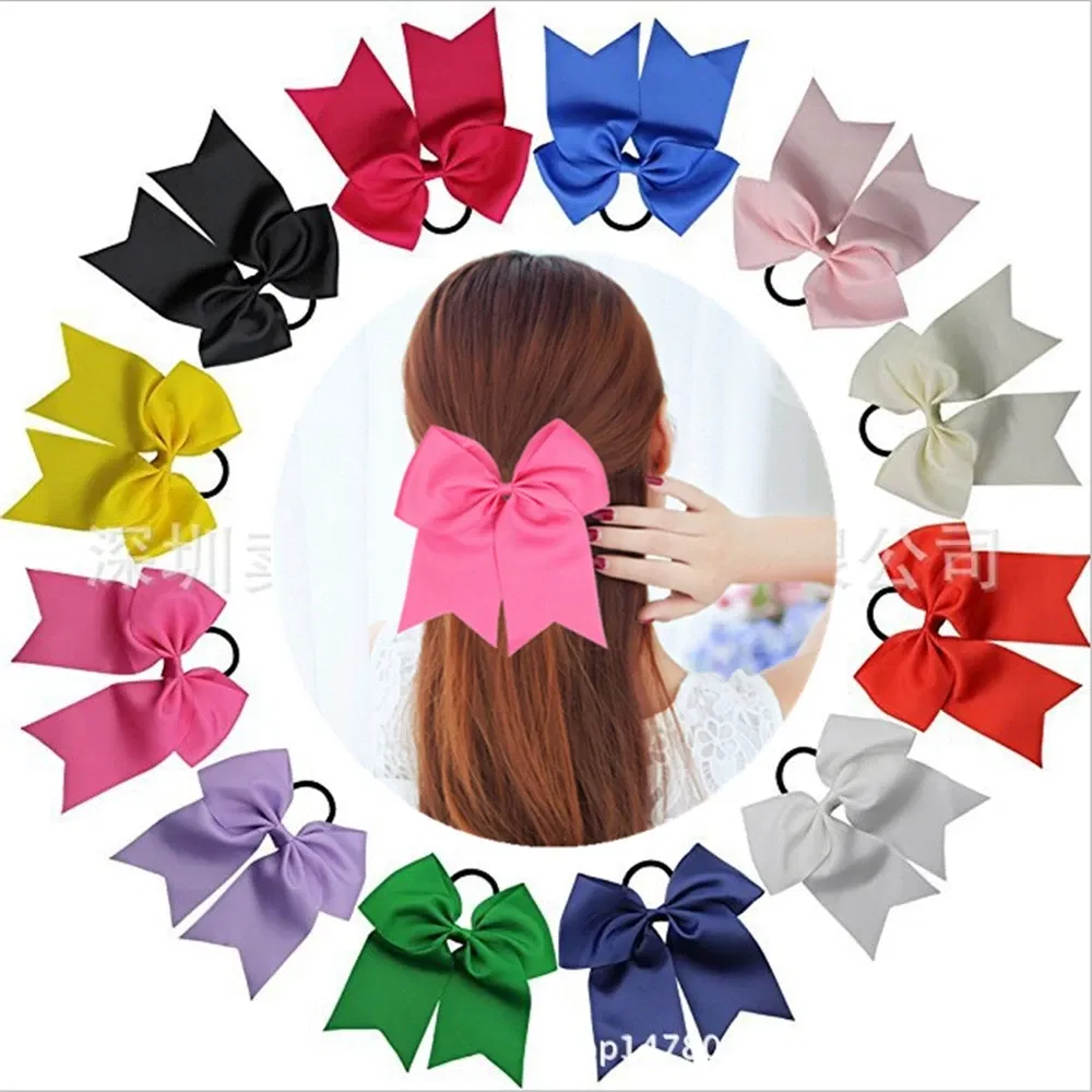 Color: Champagne - 18*19 CM Lovely Dovetail Ribbon Bowknot Baby Hair Rope Solid Color Handmade Bows Elastic Hairband Ponytail Headwear Kids Gifts