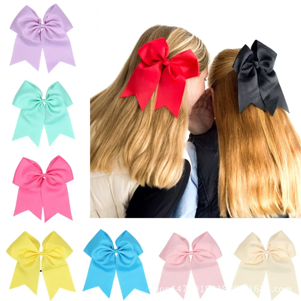 Color: Champagne - 18*19 CM Lovely Dovetail Ribbon Bowknot Baby Hair Rope Solid Color Handmade Bows Elastic Hairband Ponytail Headwear Kids Gifts