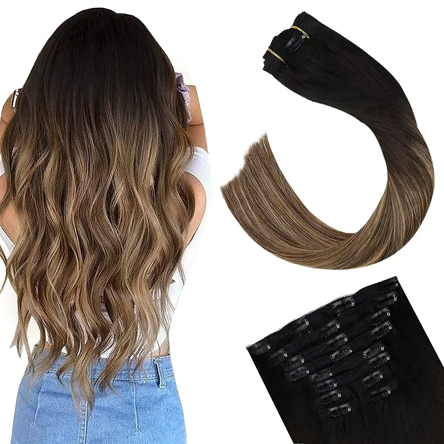 Color: Purple, Length: 24 Inches, Weight Per Package: 120g/Set - [16 Colors] Ugeat Clip in Hair Extensions Human Hair 14-22" Double Weft Remy Hair Full Head Clip in Extensions for Woman 7Pcs