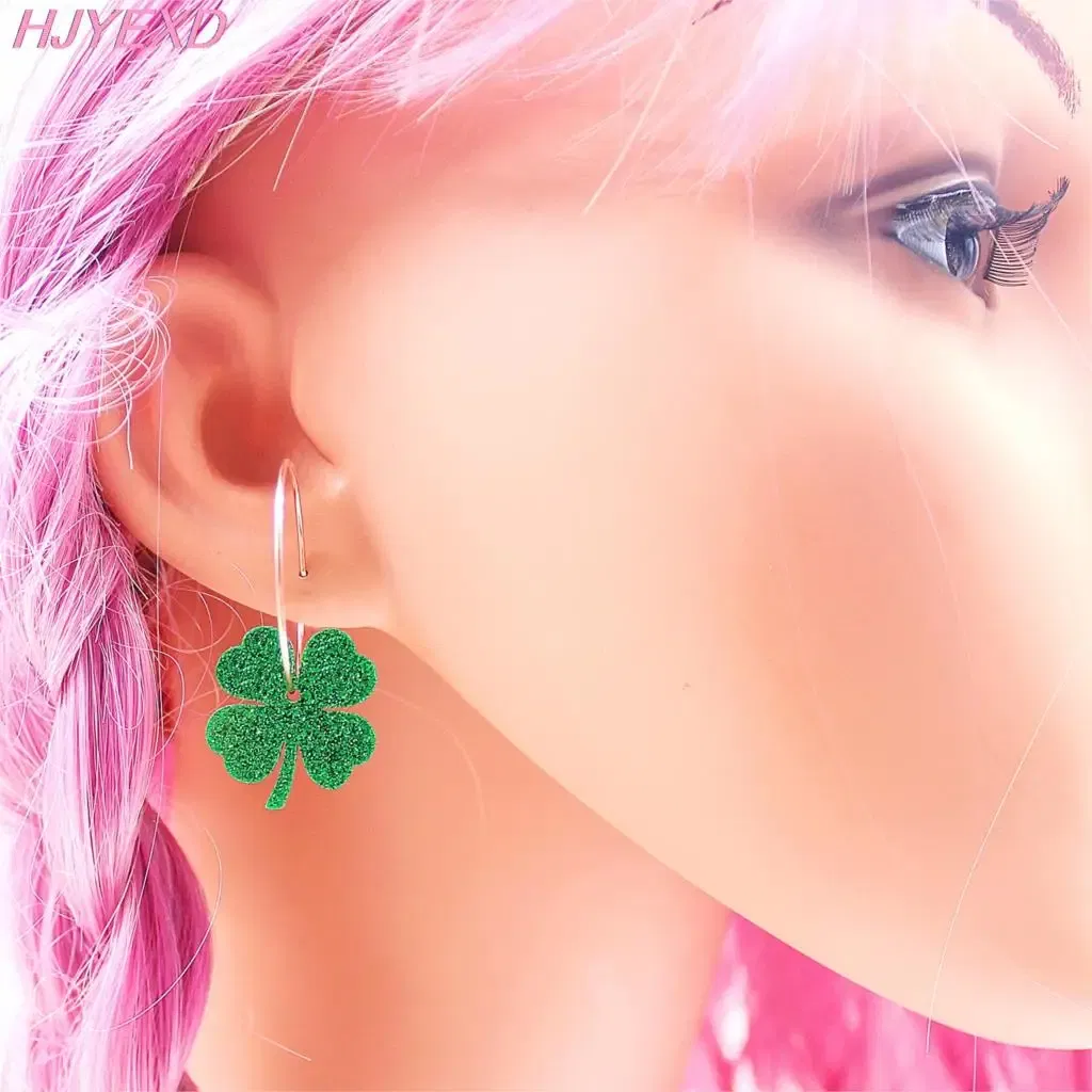 Metal Color: Army Green Zinc, Ships From: CN - HP096 Acrylic Four Leaf Clover Dangle Earrings Beach Earrings Glitter Cute Acrylic Earrings