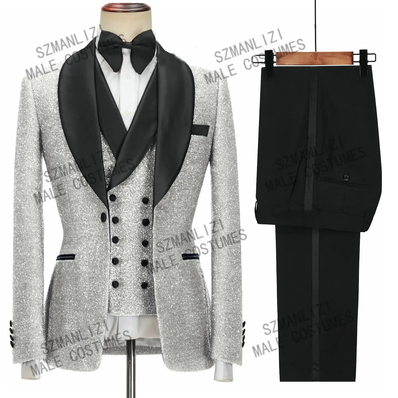 Color: Dark Grey, Size: One Size - SZMANLIZI 2022 Latest Designs Black Floral Party Blazer Men Suits Costume Homme Groom Tuxedos Wedding Terno Masculino 3 Pieces