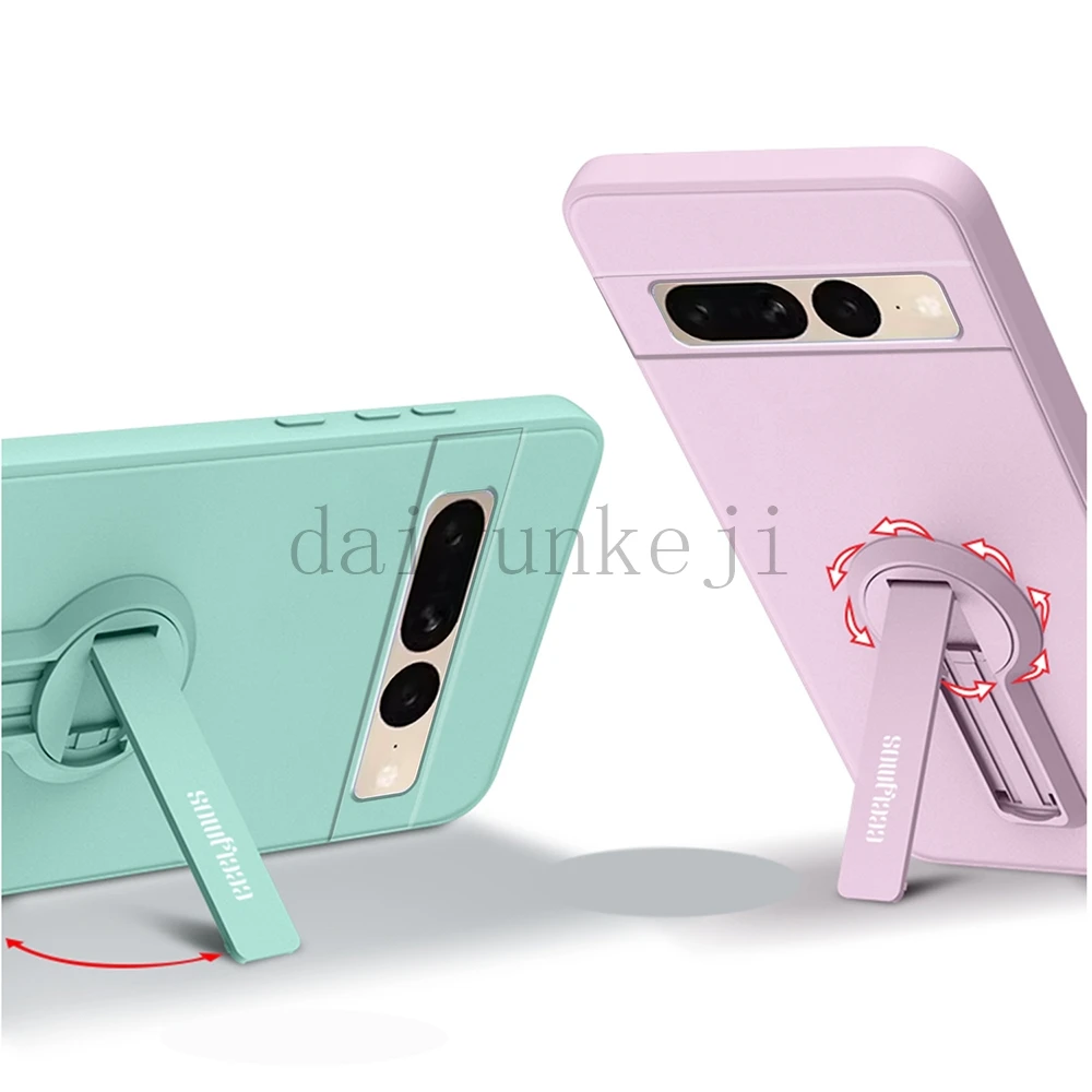 Color: black, Material: Plastic - Phone Case For Google Pixel 7 8 6 5 9 Pro XL Pixel 7A 6A 5A 8A 9A Soft Cover Silicone Case with Holder Stand Bracket Lanyard