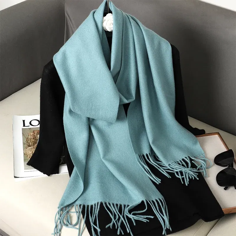 Color: Yellow - New 62 Color Winter Scarf For Women Long Warm Cashmere Scarves Hijab Solid Lady Shawl Wrap Female Pashmina Bandana Head Scarfs