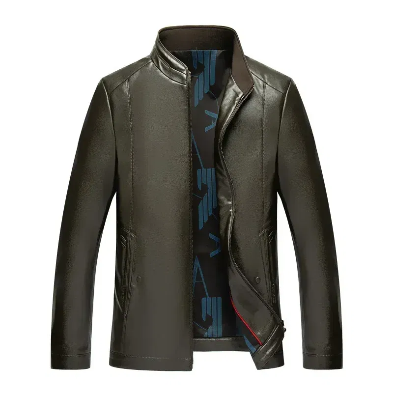 Color: Beige, Size: XXXL - QYLVAWOY Genuine Leather Jacket Men Short Black Leather Coat Male Real Sheepskin Leather Jackets Jaqueta Masculina Men's Clothes