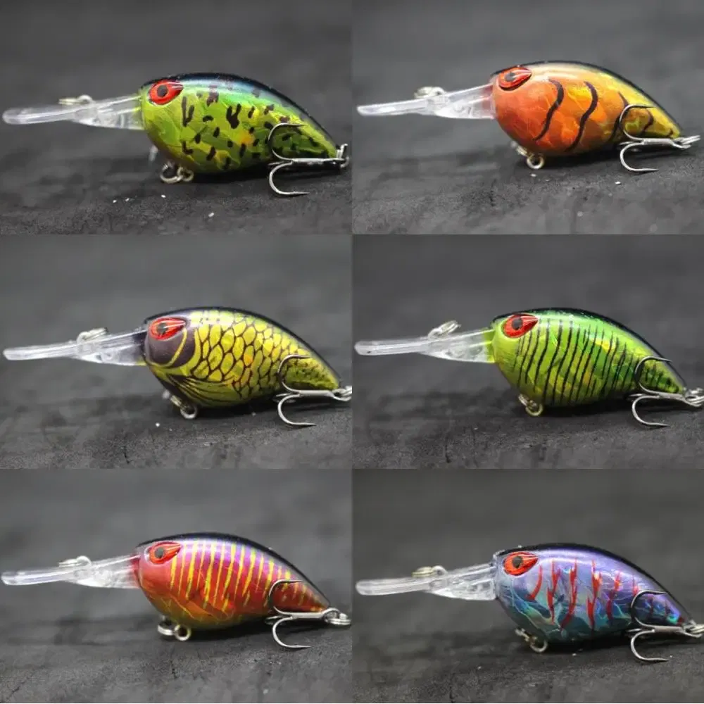 Color: Light Beige - wLure Crankbait Wobble Fishing Lure 6cm 5g Deep Diving Tight Action Fresh Water Hard Bait Floating 8# Hooks Insect Bait C770