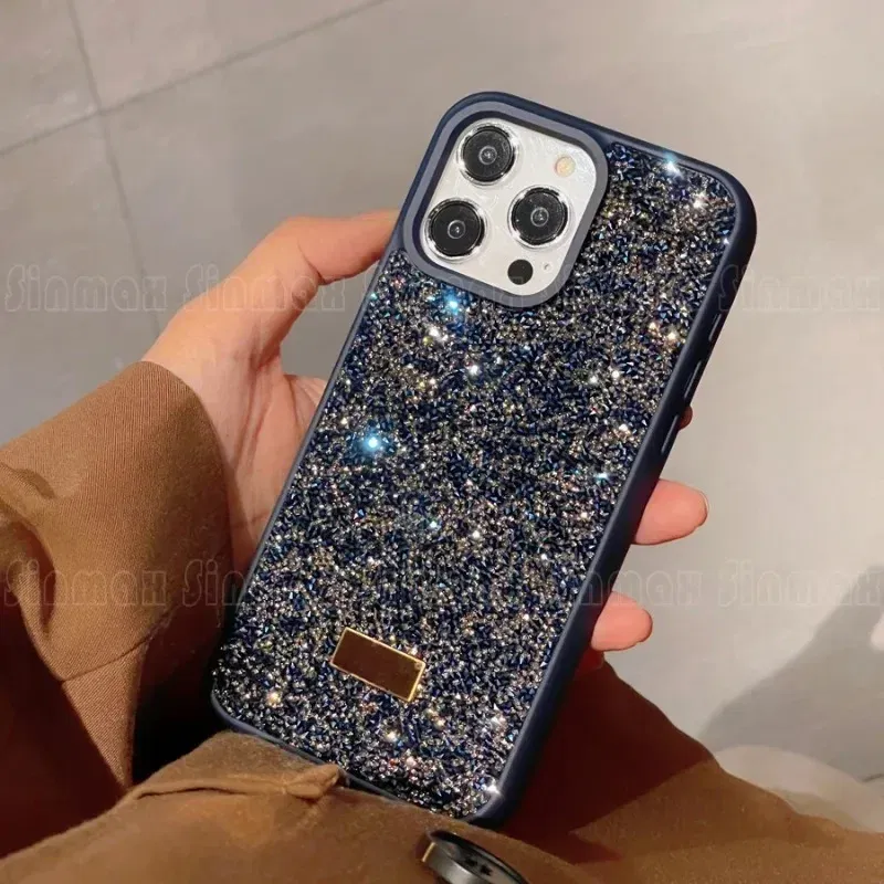 Color: Pink, Material: Microfiber - Luxury Glitter Designed Shell For iPhone 16 15 Pro Max 14 13 12  Luxurious Bling Sparkling Rhinestone Diamond Jewels Cover Case