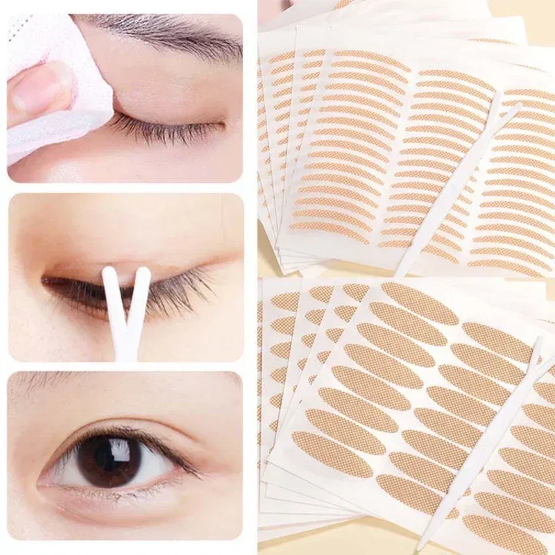 Color: Red - Natural Eye-Lift Mesh-Lace Transparent Invisible Self-adhesive Eyelid Tapes Stickers Women Invisible Double-fold Eyelid Stickers