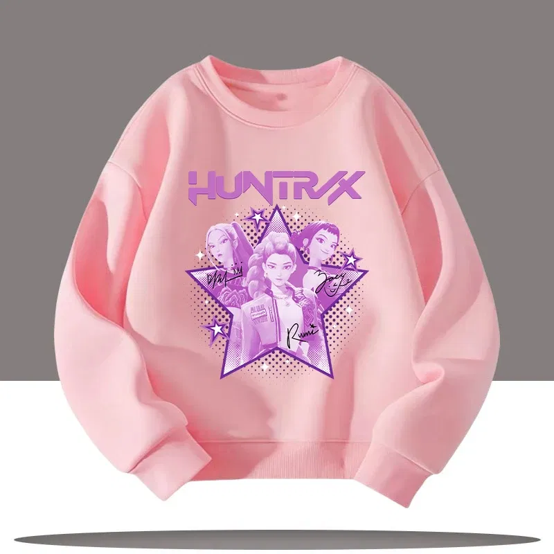 Color: GRAY, Kid Size: 5 - K-pop Demon Hunters New Children's Round-neck Sports Shirt with Cartoon Print - 3-12 Years Old Cute Girl Casual Top