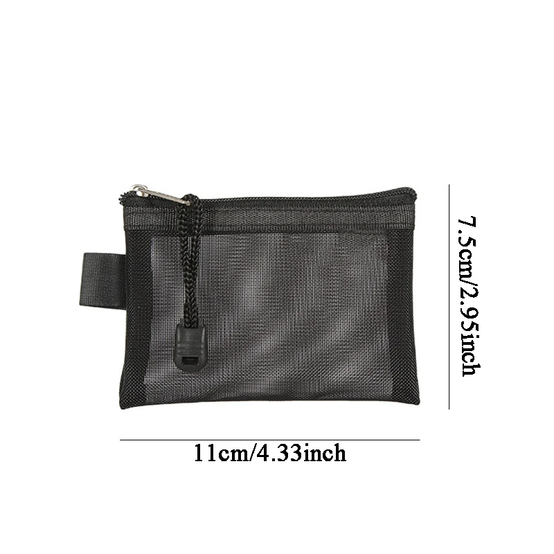 Color: Pink - Mini Transparent Nylon Mesh Coin Bags Credit ID Card Organizer Portable Coin Purse Lipstick Earphone Data Line Key Storage Bag