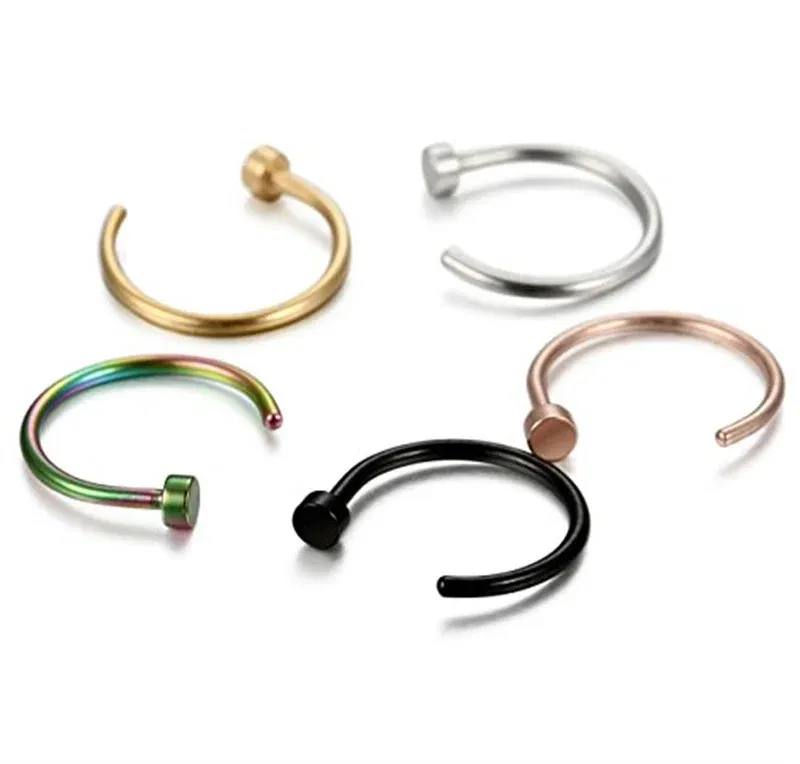 Metal color: Black Zinc Plated - 6/8/10mm Surgical Steel Fake Non Nose Stud Ring False Lip Curler Septum Piercing Hoop Jewelry for Women Men Body Accessories