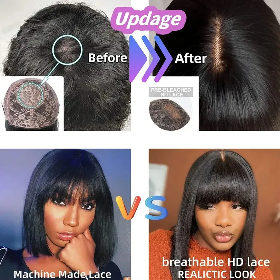 Stretched Length: 34inches, Hair Color: #1, Density: 120%, Ships From: CHINA - Wiggogo 3X1 Middle Part Lace Wig Bone Straight Human Hair Wig With Bangs Full Machine Made Straight Human Hair Wigs For Women