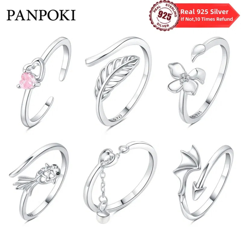 Gem Color: Cinnamon - 2024 Charm 925 Sterling Silver Crystal Open Rings For Women Simple Adjustable Fashion Wedding Engagement Party Gifts Jewelry