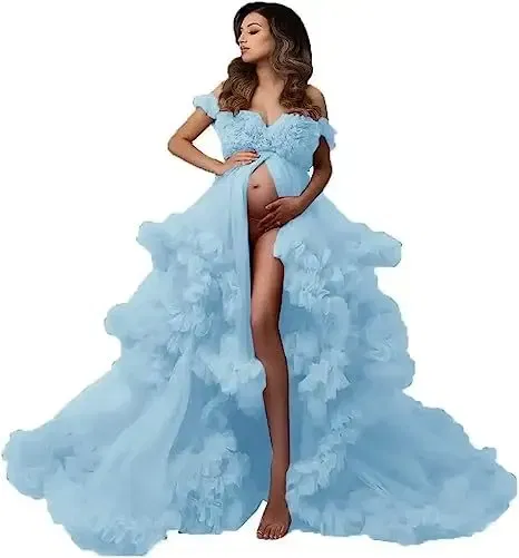 Color: Fluorescent Yellow, Maternity Size: S, Ships From: CHINA - Tulle Long Maternity Dress Photoshoot  п?»?°?‚ь?µ  photography dresses baby shower dresses for pregnant woman  п?»?°?‚ь?µ д?»я ?&plus
