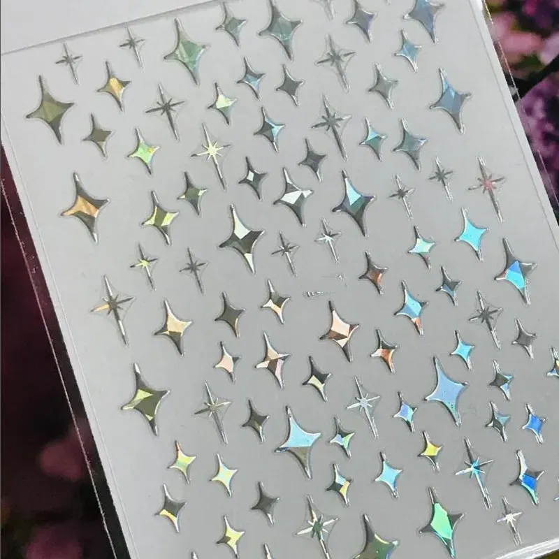 Color: Red - 3D Laser Silver/Rose Gold Hollow Cross Star Nail Art Stickers Design Self-Adhesive Hollow Cross Star Nail/Body Art Decor Sticker