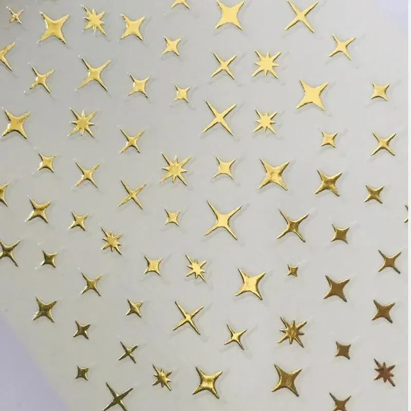 Color: Red - 3D Laser Silver/Rose Gold Hollow Cross Star Nail Art Stickers Design Self-Adhesive Hollow Cross Star Nail/Body Art Decor Sticker