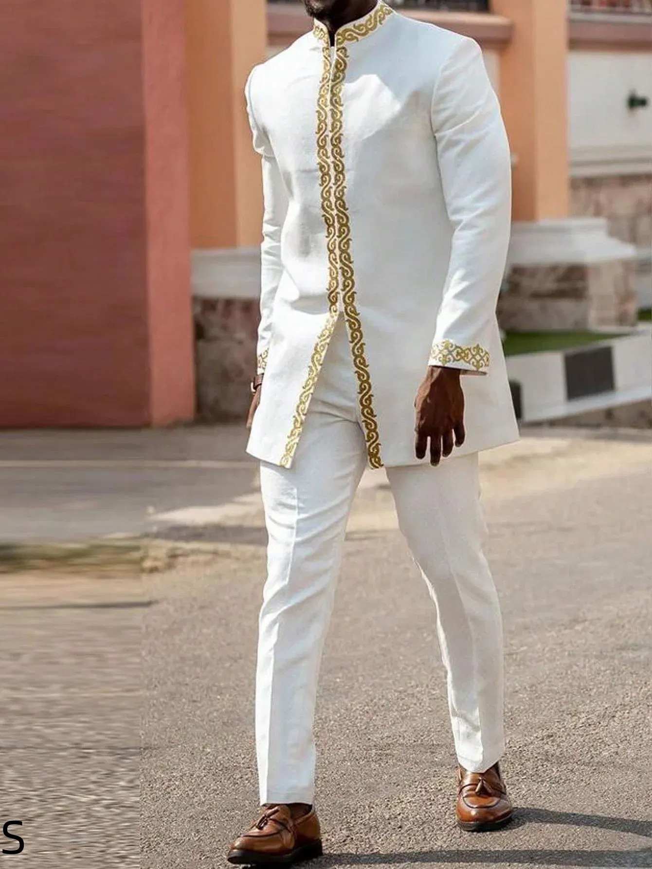 Color: ROYAL BLUE, Size: XXL - New Men's Tenos Wedding 2-Piece Suit Waist Pants Shirt Solid Color Panel Long Sleeve Party African Ethnic Style Clothing (M-4XL)