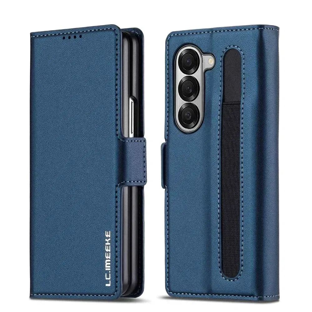 Color: Blue, Compatibility by Model: Galaxy Z Fold3 5G - Premium Leather Phone Case for Samsung Galaxy Z Fold 7 6 5 4 3 Fold6 Fold5 Fold4 5G with Pen Holder Wallet Flip Phone Cover