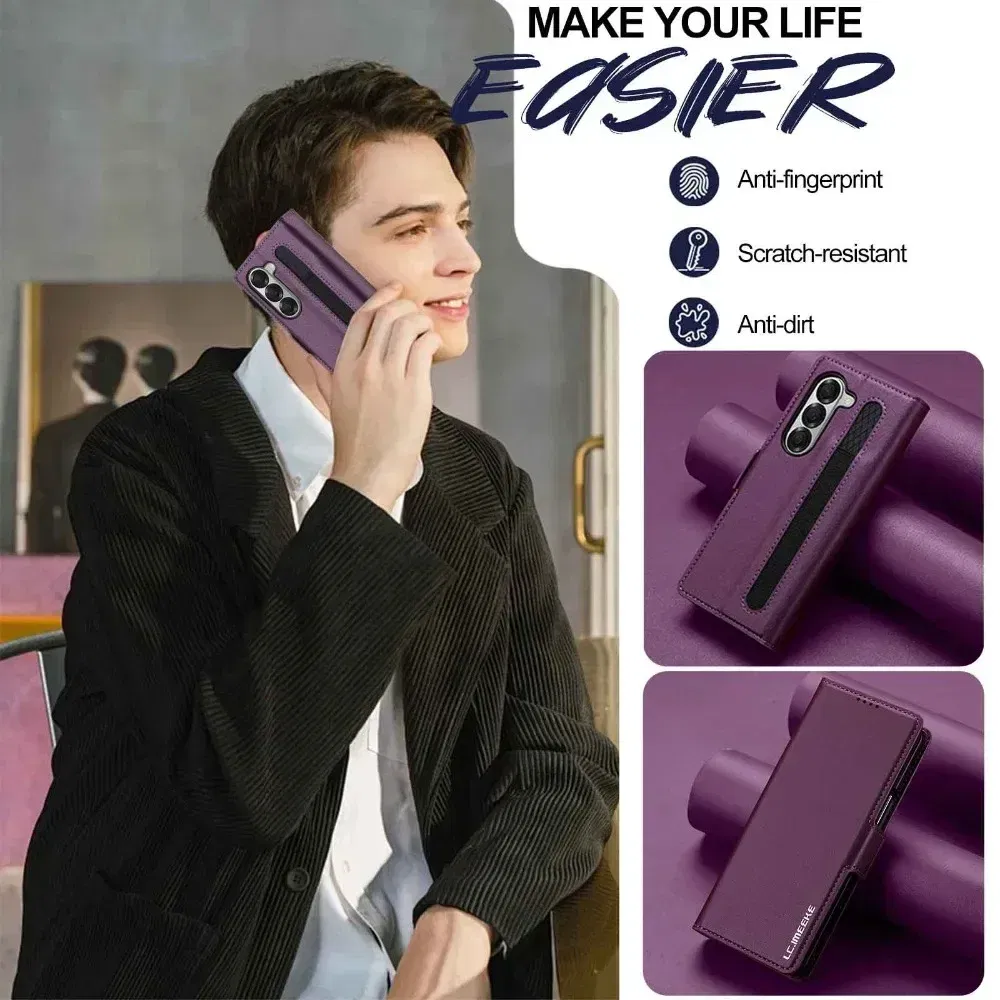 Color: Blue, Compatibility by Model: Galaxy Z Fold3 5G - Premium Leather Phone Case for Samsung Galaxy Z Fold 7 6 5 4 3 Fold6 Fold5 Fold4 5G with Pen Holder Wallet Flip Phone Cover