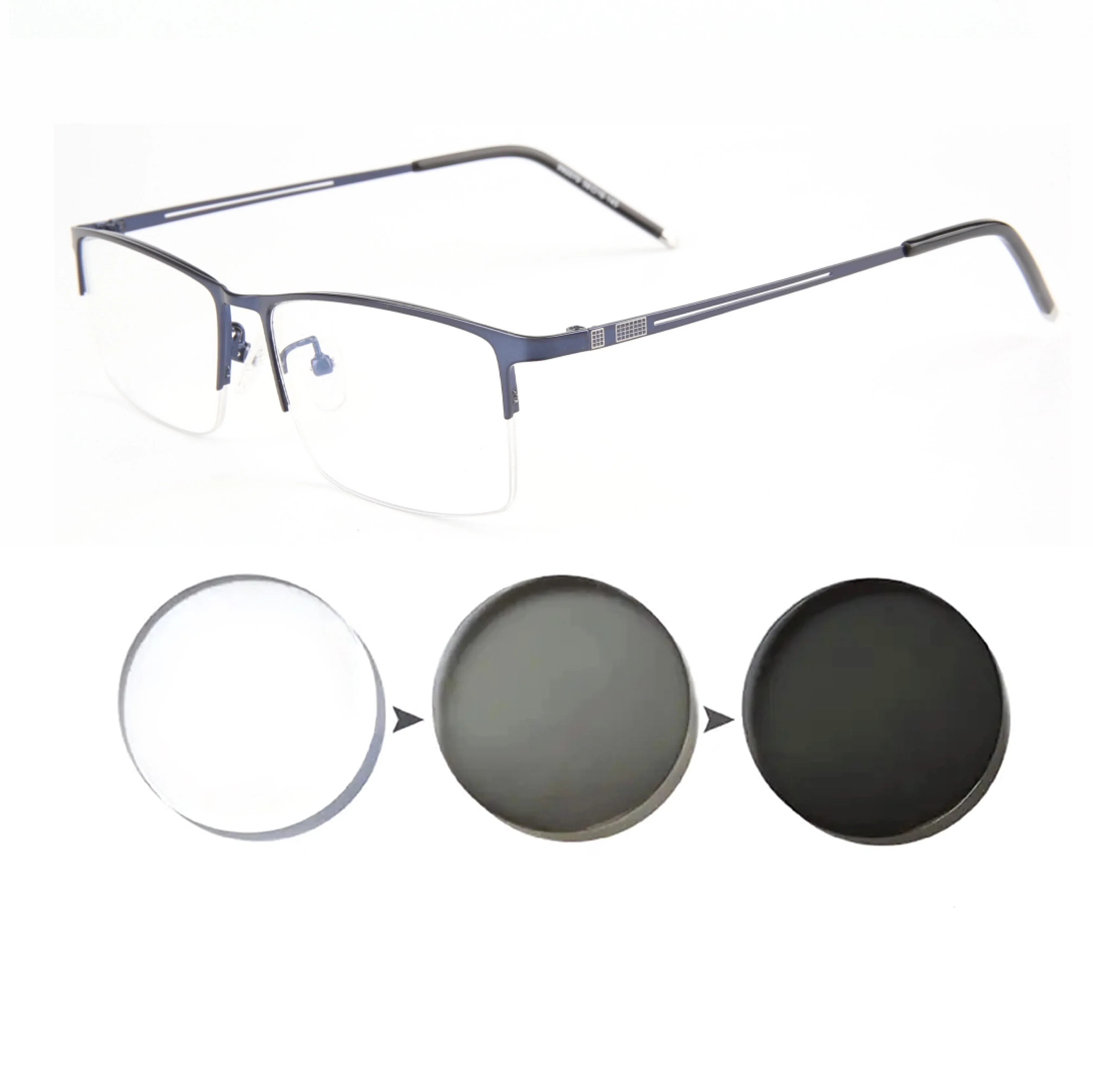 Frame Color: WHITE, Eye Prescription: +25 - Sun Photochromic Finished Myopia Glasses Women Men Metal Half Frame Chameleon Short-sight Eyewear0 -0.5 -0.75 -1.0  To -6.0