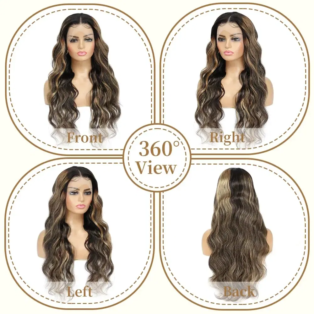 Hair Color: #6, Stretched Length: 20inches, Density: 180% - Highlight Blonde #1B/27 13X4 Lace Front Wigs Boday Wave Human Hair Transparent Lace Frontal Wigs Pre Plucked For Salon Quality