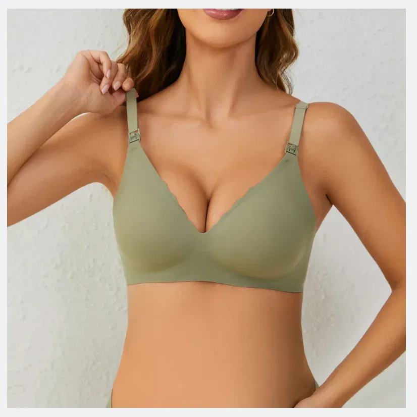 Color: green, Bands Size: 32 - Front Open Nursing Bra Maternity Jelly Gel Laser Cutting Seamless Underwear Ultra Thin Breastfeeding Bra For Pregnant Women