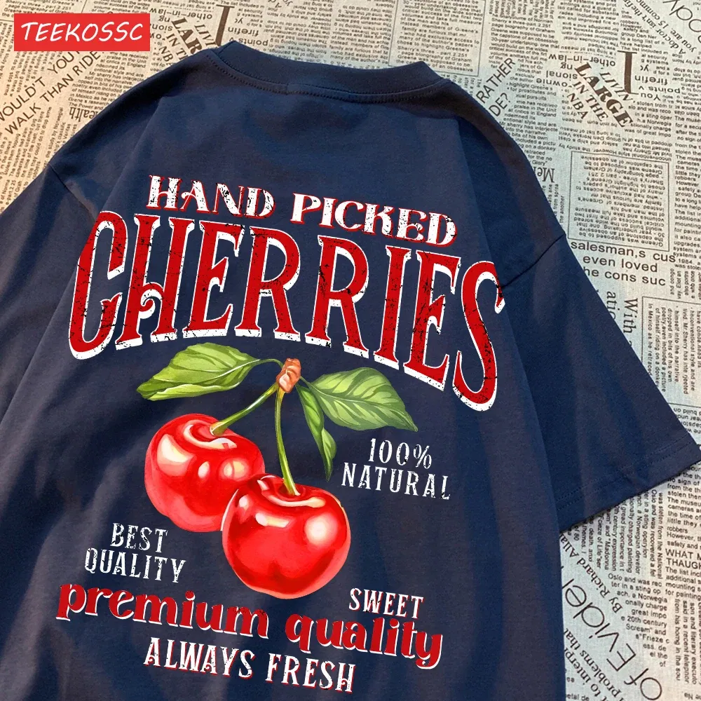 Color: army green, Size: XXL - Summer Lemon Cherries Prints T-Shirts Cotton Women's Tops Oversize O-Neck Soft Short Sleeve tees Street Casual Womans Clothes