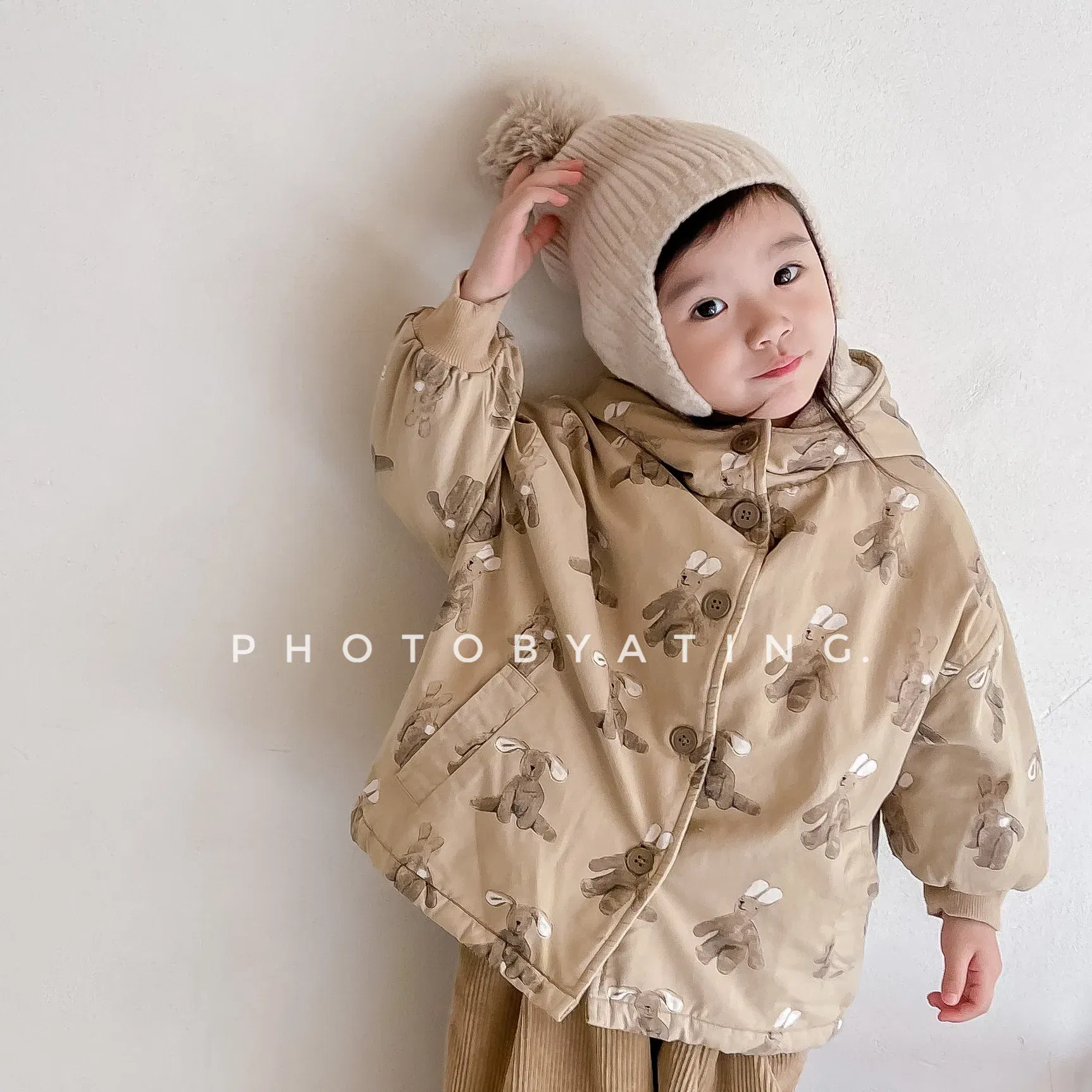 Color: Beige, Kid Size: 18M - Girls Coat 2025 Autumn and Winter New Children's Clothing Korean Wind Girl Baby Cotton Printed Down Jacket Casual Simple Daily