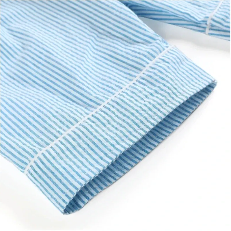 Color: Blue, Ships From: CHINA, Kid Size: 6T - Ruffkids 100% Cotton Summer Kids Pajamas Sleepwear Seersucker Striped Matching Pjs Boys Clothes Loungewear Girls Pyjamas Set