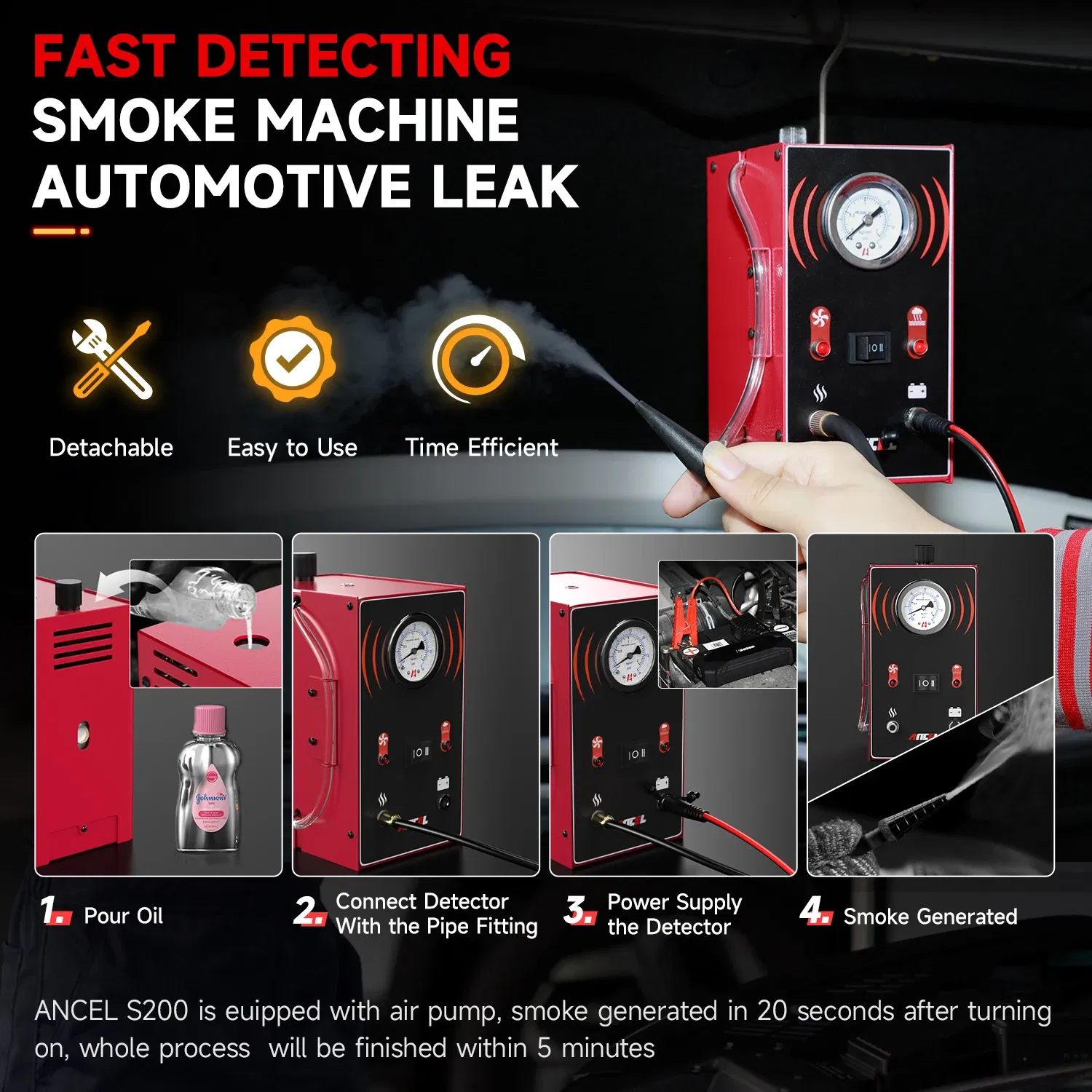 Color: black, Ships From: CHINA - ANCEL S200 Car Gas Analyzers Smoke Leak Detector Automotive EVAP Leakage Gas Leakage Locator Oil Pipe Generator Diagnostic Tools