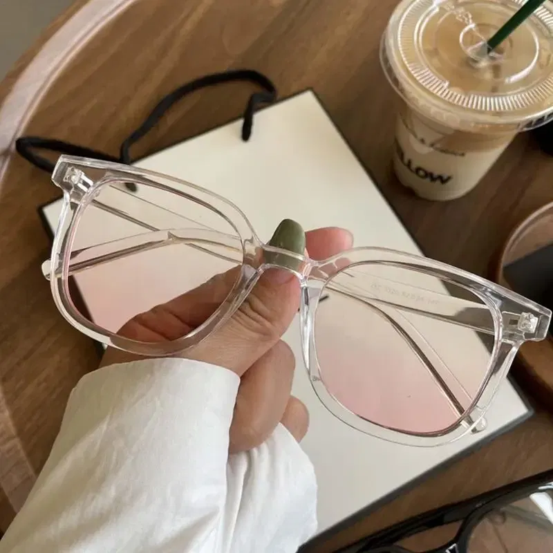 Color: WHITE, Ships From: CHINA - Powder Blusher Glasses Korean Oversized Gradual Pink Sunglasses Fashion Computer Goggle Women's Gift Blue Light Blocking Glasses