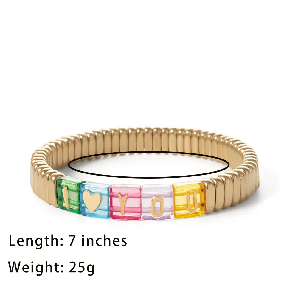 Metal Color: Vermeil, Ships From: CHINA - Wholesale Gold Silver Color Elastic Bracelets Handmade Letter Charms Bracelets For Women 2X8MM Beads Bracelets Bohemain Jewelry