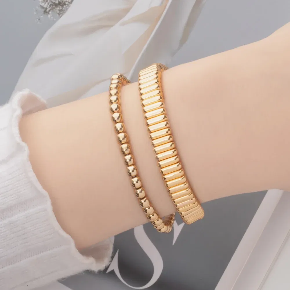 Metal Color: Vermeil, Ships From: CHINA - Wholesale Gold Silver Color Elastic Bracelets Handmade Letter Charms Bracelets For Women 2X8MM Beads Bracelets Bohemain Jewelry