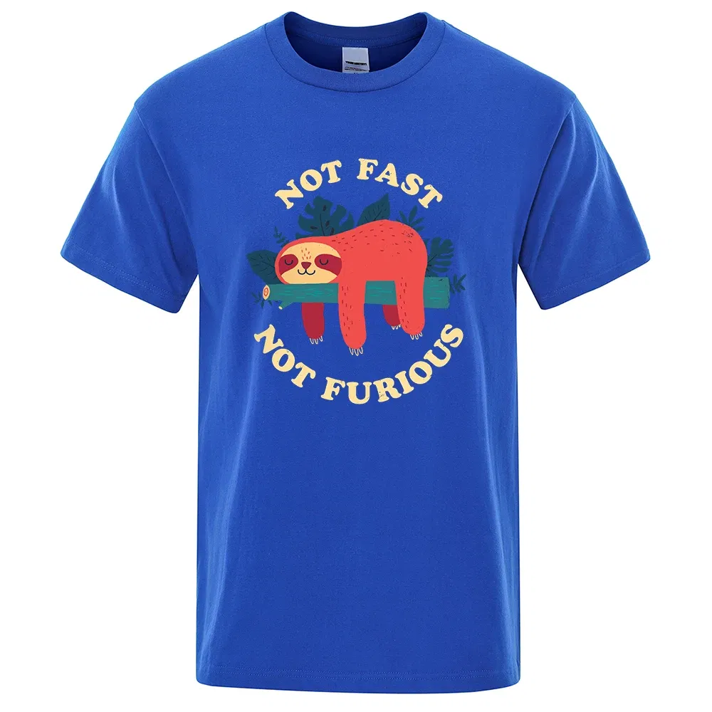 Color: Ivory, Size: XL - Not Fast Not Furious Sloth Cute Print Men Tee Shirts Breathable Cotton Tops Street Fashion T-shirt Women Casual Summer T Shirts