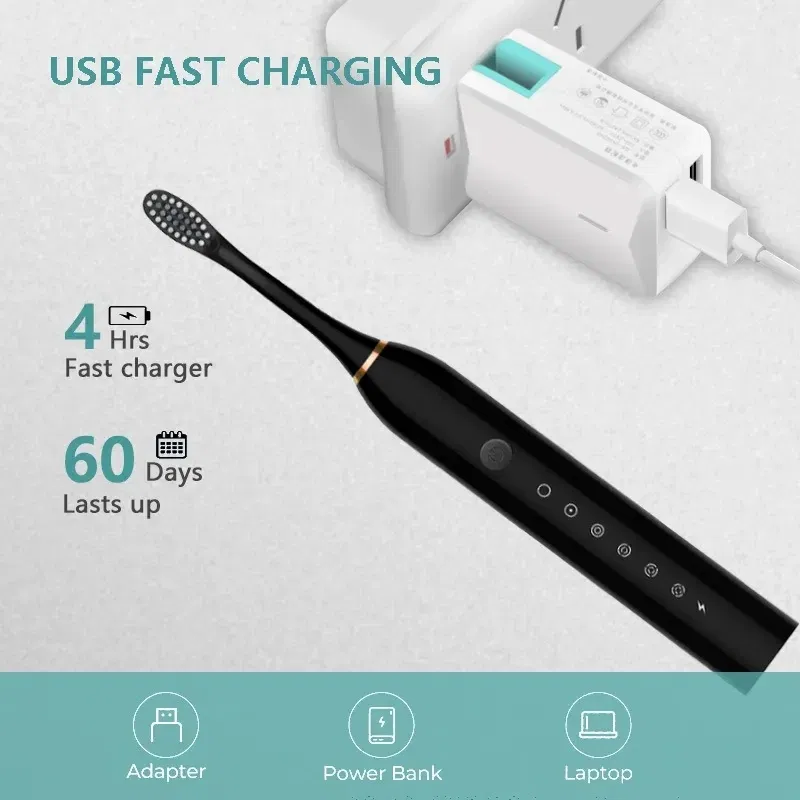 Color: transparent - Toothink Electric Toothbrush Smart Timing Tooth Brush Rechargeable Teeth Clean Whitening Sonic Toothbrush With Replacement Head