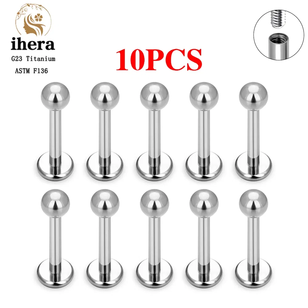 Metal color: Light Yellow Color, Ships From: CHINA, Main Stone Color: Gold - 10PCS G23 Titanium Labret Piercing Lip Ring 16G F136 Internal Thread Nose Stud Earring Tragus Helix Cartilage Piercing Jewelry