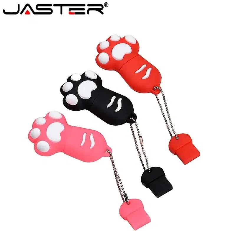 Capacity: 64GB, Color: WHITE - JASTER Cute Cat Claw USB Flash Drive 64GB Cartoon Memory Stick 32GB Creative Gift Pen Drive 16GB Pink Silicone External Storage