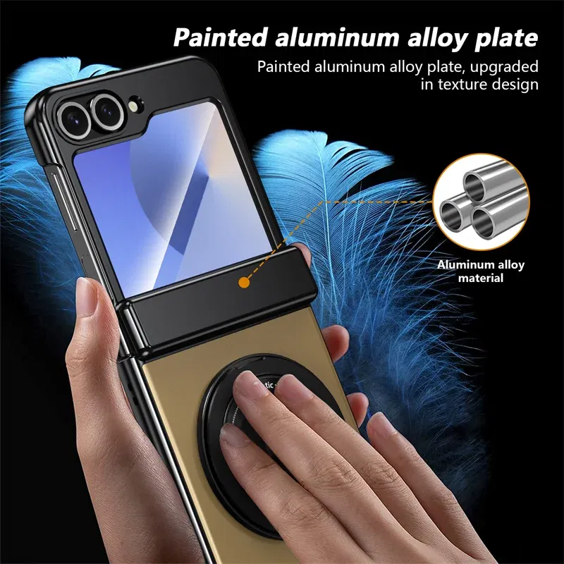 Color: green, Material: aluminum - 360?° Magnetic Rotate Holder Ring Phone Case For Samsung Galaxy Z Flip 6 5 4 Flip6 Flip5 Flip4 Flip3 Hard Shell Protection Cover