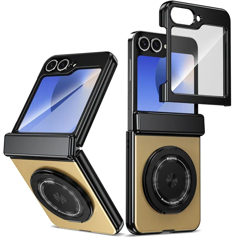 Color: green, Material: aluminum - 360?° Magnetic Rotate Holder Ring Phone Case For Samsung Galaxy Z Flip 6 5 4 Flip6 Flip5 Flip4 Flip3 Hard Shell Protection Cover
