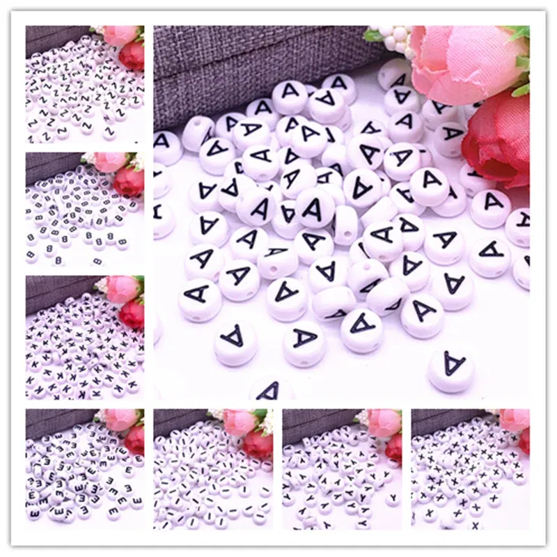 Color: Pale pinkish gray - 100pcs/lot 7x4mm 26 Letter Beads Round Shape Beads Alphabet Letter Charms for Make Jewelry Accessories